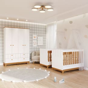 Quarto Bebê Gêmeos com 2 Berços Mini Cama e Guarda Roupa Liza Permobili