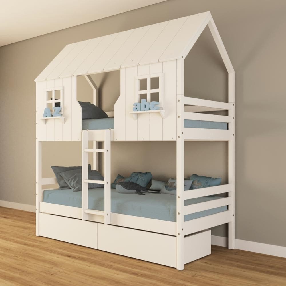 Beliche Casinha Encantada com 02 Gavetas Madeira Maciça Branco Housin