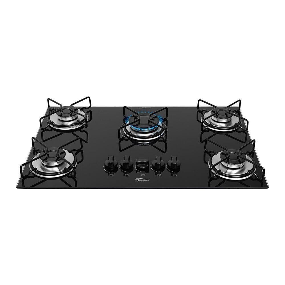 Cooktop A Gás 5 Bocas Fit Line Fischer Preto Bivolt