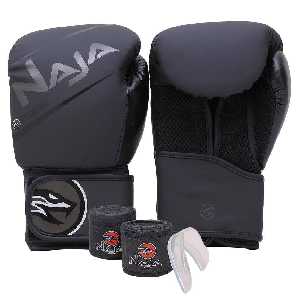 Kit Boxe Naja Extreme: Luva + Bandagem + Bucal - Preta