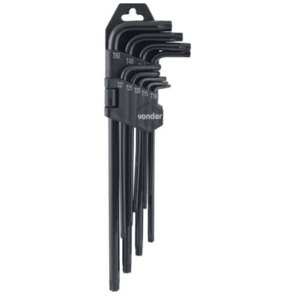 Kit Chave Hexalobular 9 Pcs T10 Á T10 Cabo Longo Crv Vonder