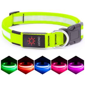 Coleira LED para cães VIZPET ajustável USB recarregável verde