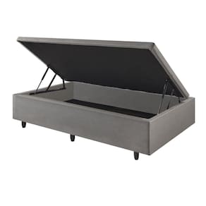 Base Box Baú Solteirão 96x203x42cm Corino Linho Cinza