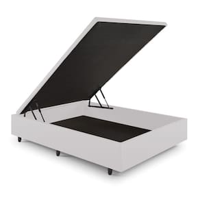 Cama Box Baú Viúvo 120x203x34 cm Courino Linho Branco