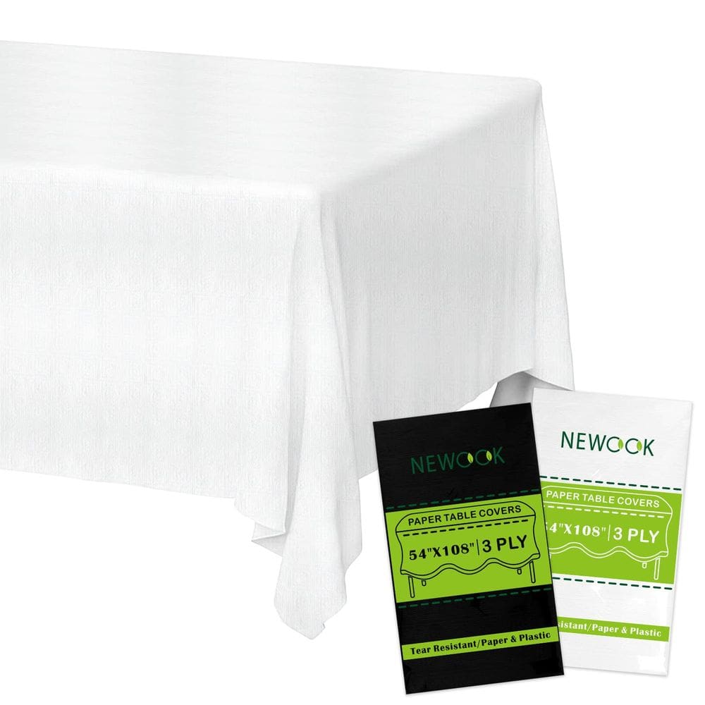 Toalhas de mesa descartáveis NEWOOK White Paper 54 x 108 polegadas, pacote com 12