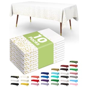 Toalha de mesa de plástico descartável, pacote com 10, 137x274cm, branco/dourado
