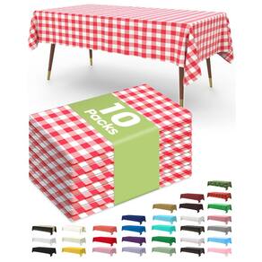 Toalha de mesa de plástico descartável, pacote com 10 unidades, 137x274cm, xadrez vermelho