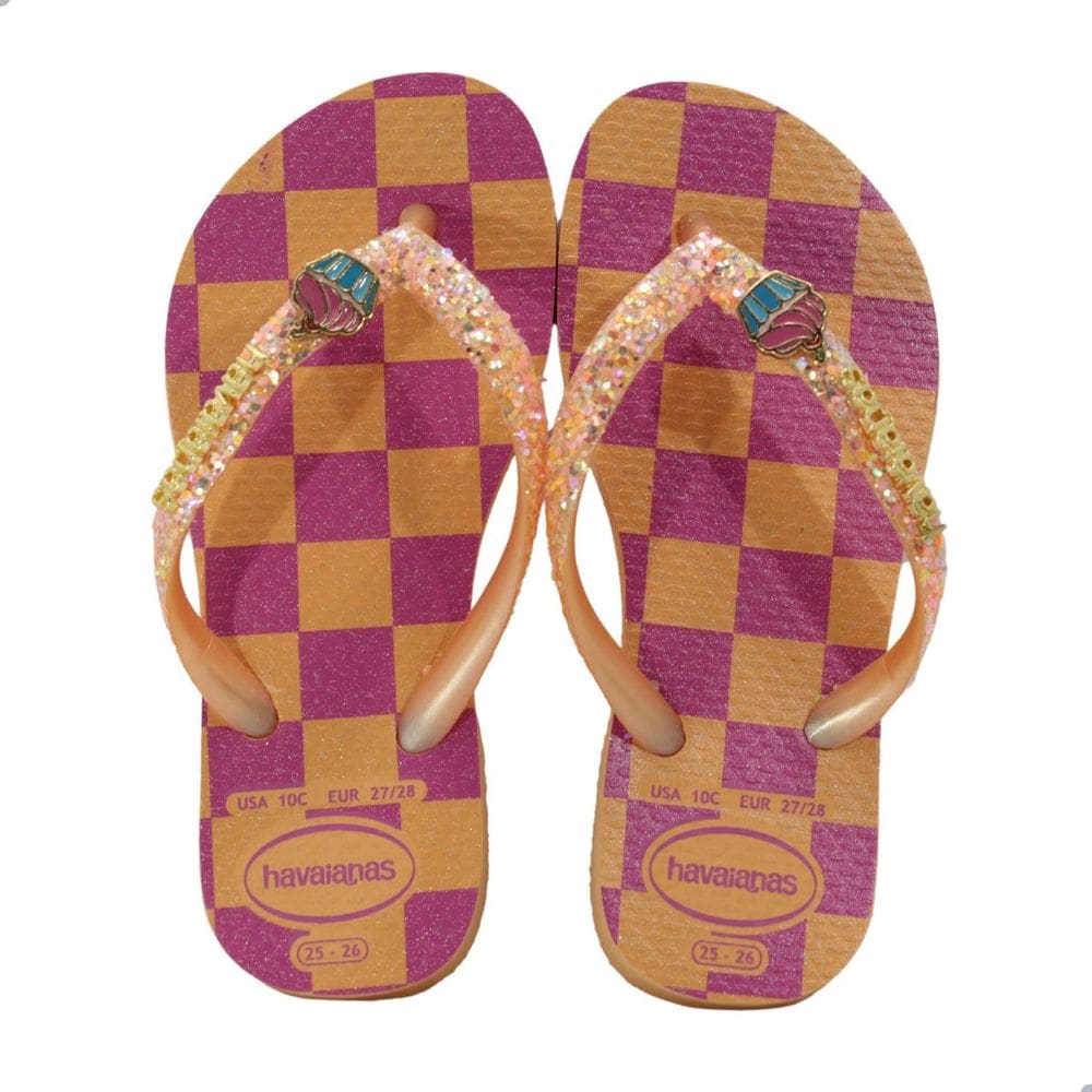 Chinelo Infantil Menina Havaianas Kids Slim Glitter II Pêssego