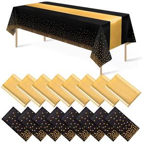 Conjunto de toalhas de mesa e corredores de mesa, pacote com 16 unidades em ouro preto para festa