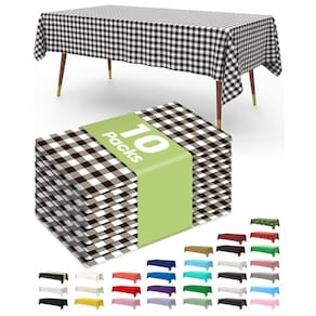 Toalha de mesa de plástico descartável, pacote com 10, 137x274cm, preto/branco