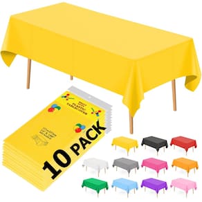 Toalhas de mesa de plástico, pacote com 10, amarelas para mesas retangulares (137x274cm)