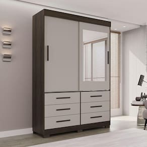 Guarda Roupa New Star 2 Portas 6 Gavetas Com Espelho Salleto Savana/off