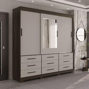 Guarda Roupa New Star 3 Portas 9 Gavetas Com Espelho Salleto Savana/off