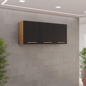 Armário Aéreo Triplo New Valência 120cm Salleto Cinamomo Com Preto
