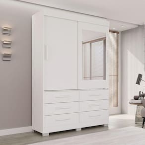Guarda Roupa New Star 2 Portas 6 Gavetas Com Espelho Salleto Branco