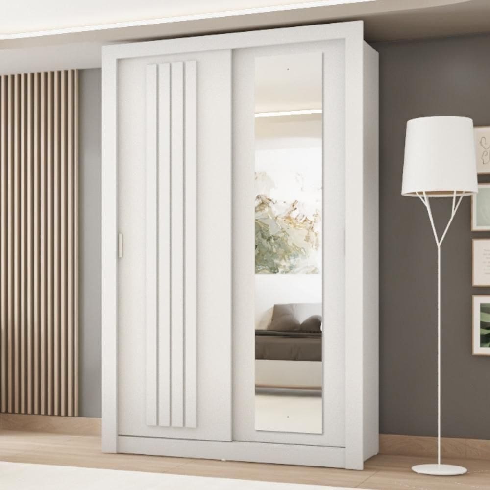 Guarda Roupa Solteiro 2 Portas Darvi Lux 2 Gavetas Carraro Ripado Branco