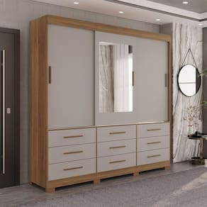 Guarda Roupa New Star 3 Portas 9 Gavetas Com Espelho Salleto Cinamomo/ Off White