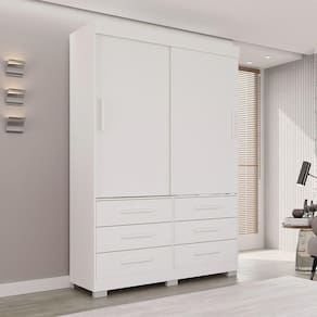Guarda Roupa New Star 2 Portas 6 Gavetas Sem Espelho Salleto Branco