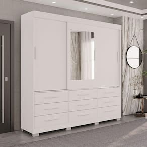 Guarda Roupa New Star 3 Portas 9 Gavetas Com Espelho Salleto Branco