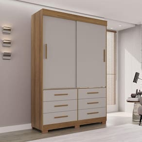 Guarda Roupa New Star 2 Portas 6 Gavetas Sem Espelho Salleto Cinamomo/ Off White