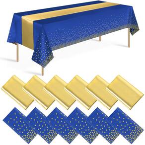 Decorações de festa, toalha de mesa Zachely Blue and Gold, pacote com 12