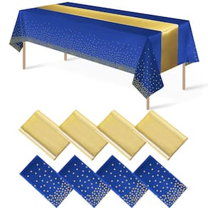 Conjunto de toalhas de mesa e corredores de mesa MASHAN azul e dourado