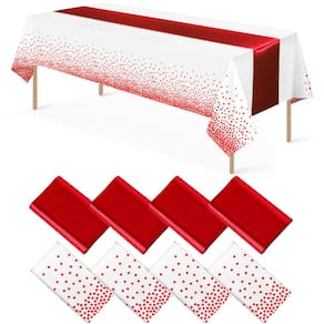 Conjunto de toalhas de mesa e corredores de mesa MASHAN branco/vermelho para festa