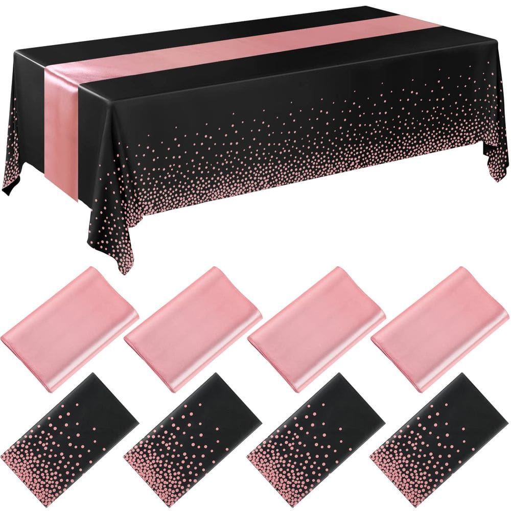 Conjunto de toalhas de mesa Breling, pacote com 8 unidades, preto/rosa, ouro, plástico/cetim