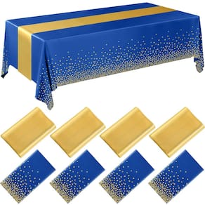 Conjunto de toalhas de mesa Breling, pacote com 8 unidades, azul marinho e plástico dourado
