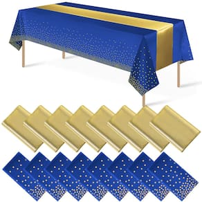 Conjunto de toalhas de mesa e corredores de mesa, pacote com 16 unidades azul/dourado para festa