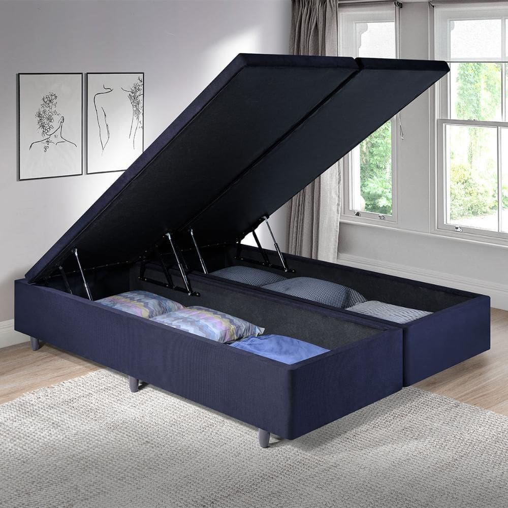 Cama Box Baú King Suede Preto 193x203x34 cm com Pistão a Gás