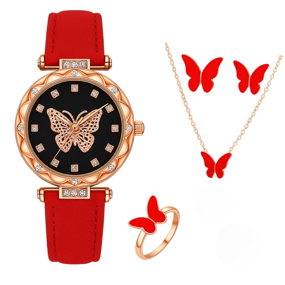 Relógio Feminino Vermelho Vinkin Luxo + Kit Acessórios