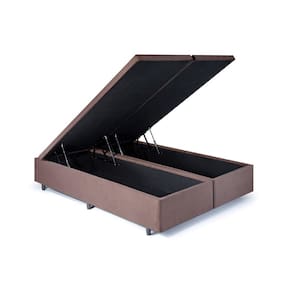 Base Box Baú Casal Bipartido 138x188x42cm Suede Marrom