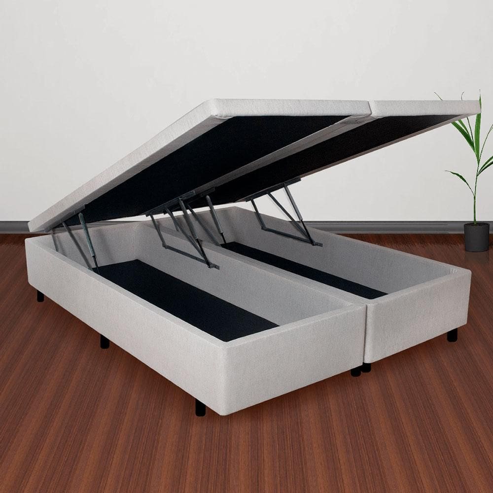 Base Box Baú Casal Bipartido 138x188x42 Courino Linho Areia