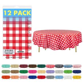 Toalha de mesa descartável de plástico ZIMPLEWARE Premium Red Gingham Checkered (pacote com 12) redonda 213 cm