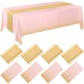 Conjunto de toalhas de mesa Breling, pacote com 8 unidades, rosa/dourado, plástico e cetim para casamento