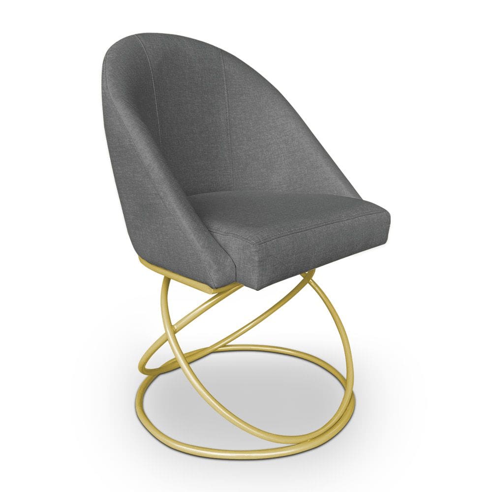 Cadeira Poltrona de Jantar Bela Linho Grafite Base Metálica Luxo Dourado - Pallazio