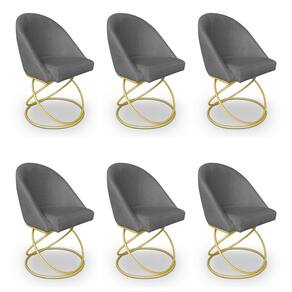 Kit 06 Cadeiras Poltrona de Jantar Bela Linho Grafite Base Metálica Luxo Dourado - Pallazio