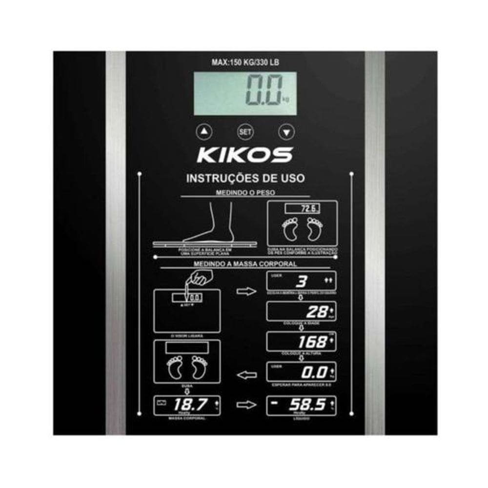 Balança Digital Corporal Ison Mede Gordura, Água e Peso Até 150 Kg Vidro Temperado Kikos Ty51