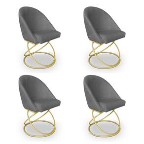 Kit 04 Cadeiras Poltrona de Jantar Bela Linho Grafite Base Metálica Luxo Dourado - Pallazio