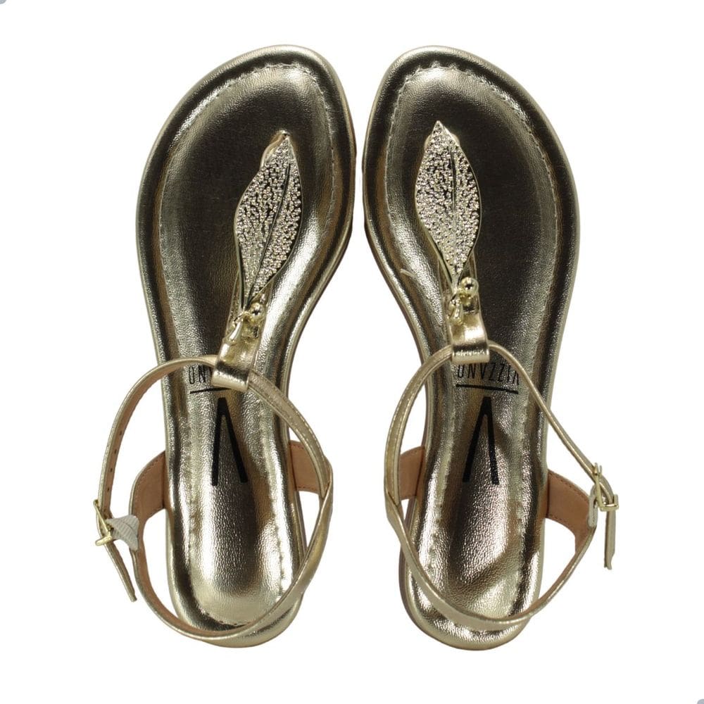 Sandália Rasteira Feminina Vizzano Metalizado Premium Dourado