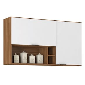 Armário Aéreo de Cozinha Firenze  2 Portas 120cm com Nicho - Amêndola Touch/ Branco Demóbile