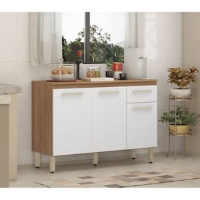 Balcão de Cozinha 3 Portas 1 Gaveta com Tampo mdp 120m Dama - Amêndola Touch/ Branco Demóbile
