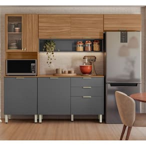 Kit de Cozinha Compacta Alba com Balcão 120m com Tampo MDP - Amêndola Touch/Grafito Prime Tx Demóbile