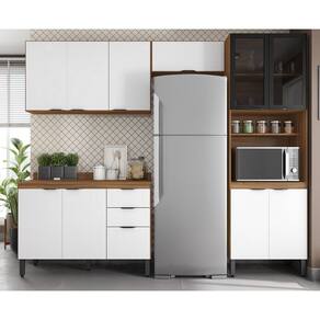Cozinha Firenze Modulada 5 peças com Paneleira 2 Portas de Vidro fumê - Amêndola Touch/Branco Demóbile
