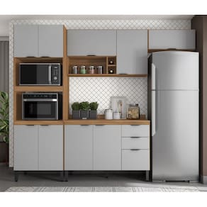 Jogo de Cozinha Modulada Firenze 260m com Nicho P/ Forno e Microondas - Amêndola Touch/ Nude Prime TX Demóbile
