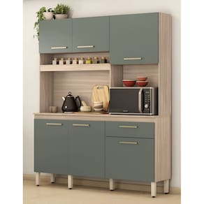 Kit Cozinha Compacta 6 Portas 1 Gaveta com Pés Regulaveis Alamo - Avena Touch/Menta Demóbile
