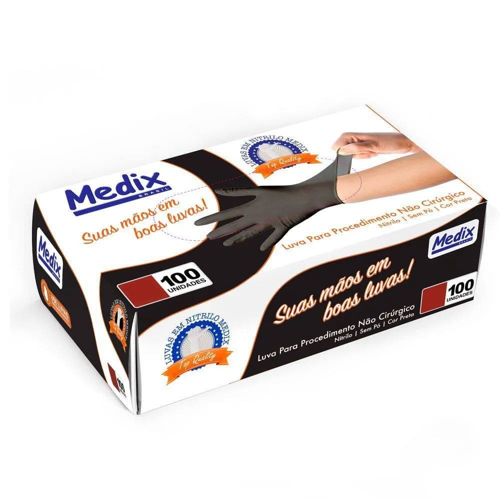 Luva Nitrílica Preta sem Pó GG c/100 - Medix
