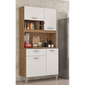 Kit Cozinha Malta com Nicho Adega 4 Portas 1 Gaveta -  Amêndola Touch/ Branco Demóbile