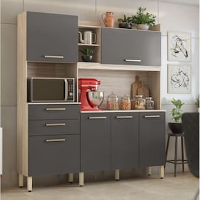 Kit Cozinha 6 Portas 2 Gavetas Select com Nicho P/ Forno - Avena Touch/ Grafito Demóbile